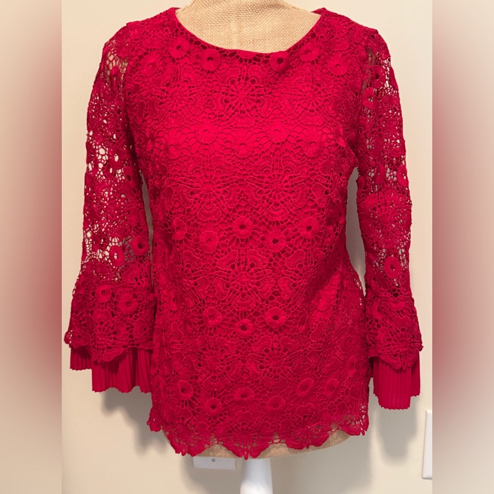 Charter Club Vibrant Red Lace Blouse PS
